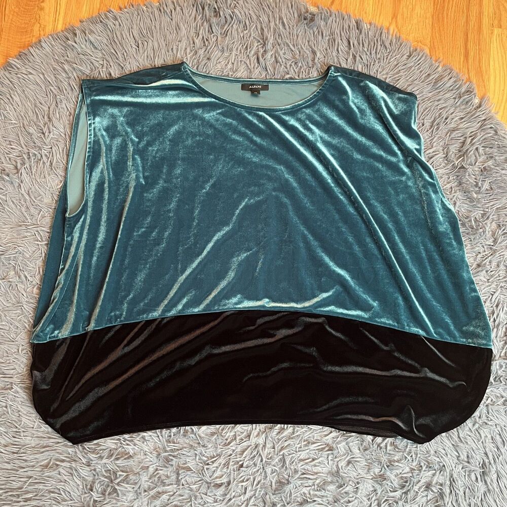 Alfani Green Black Velvet Sleeveless Top Size XXL